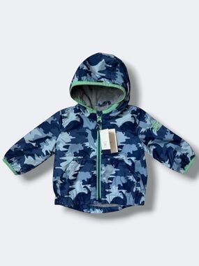 GAP Jacket Boys 0-6M Blue Camo Dino Hooded Lightweight Zip Coat Fall Layer New